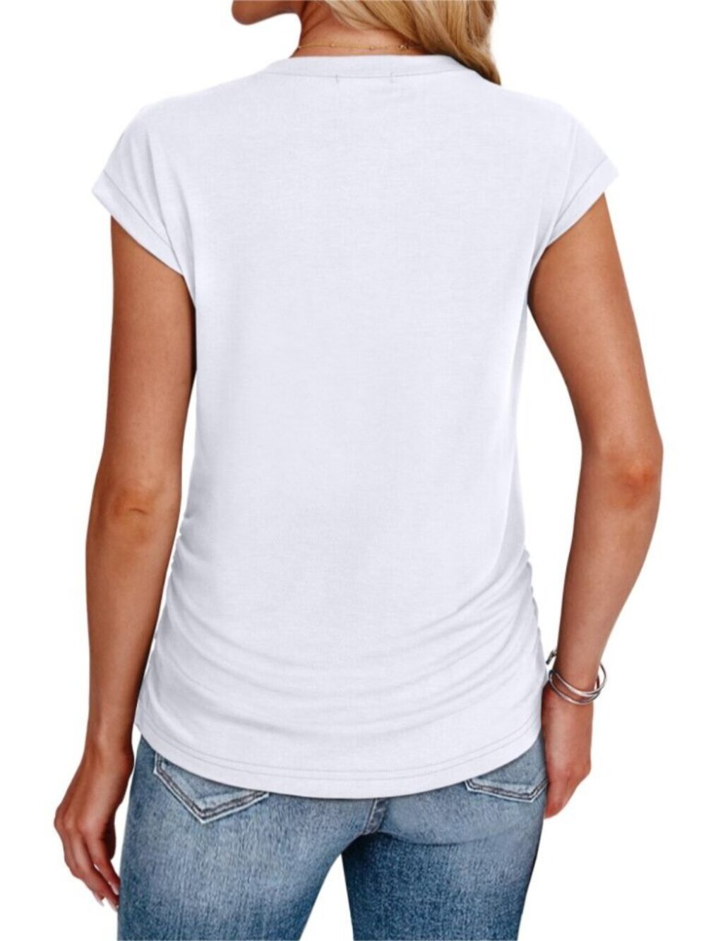 Ruched Cap Sleeve Tee – Trendy Summer Top - Picture 5 of 9